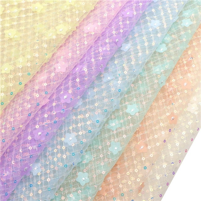 Yellow | 3D Plaid Floral Sequin Mesh | Ready To Ship