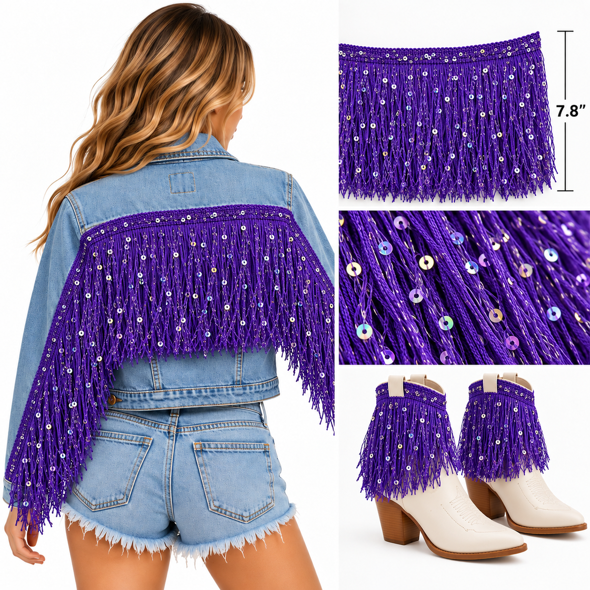 Purple | Sequin Fringe | By The Yard