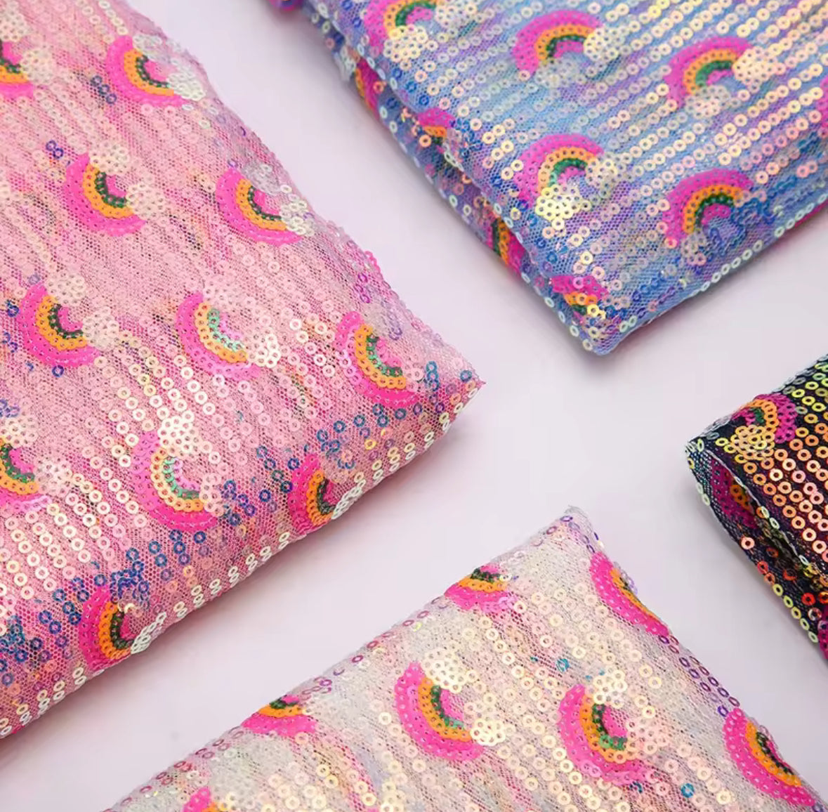 White | Rainbow Sequin Mesh | Ready To Ship