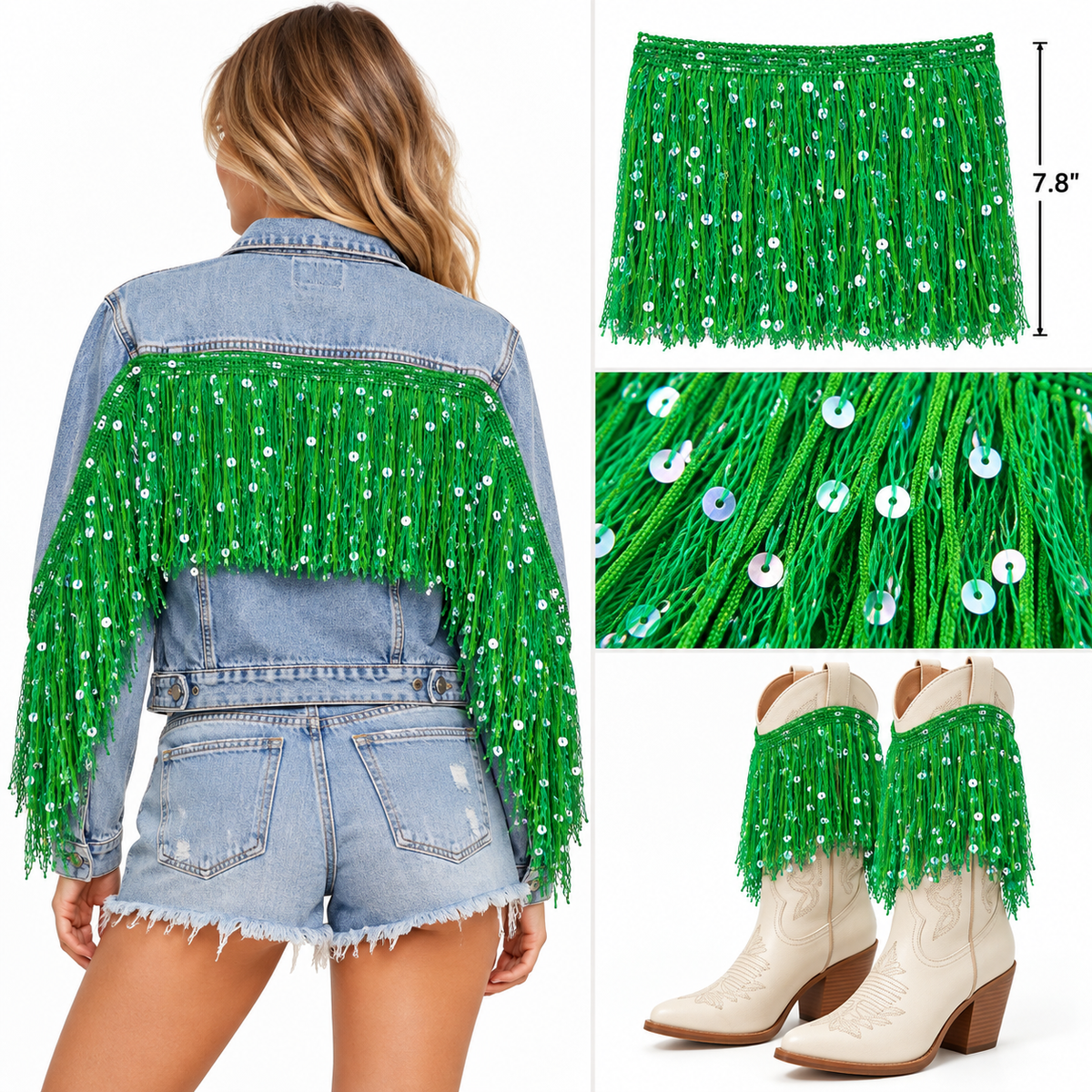 Green | Sequin Fringe | By The Yard