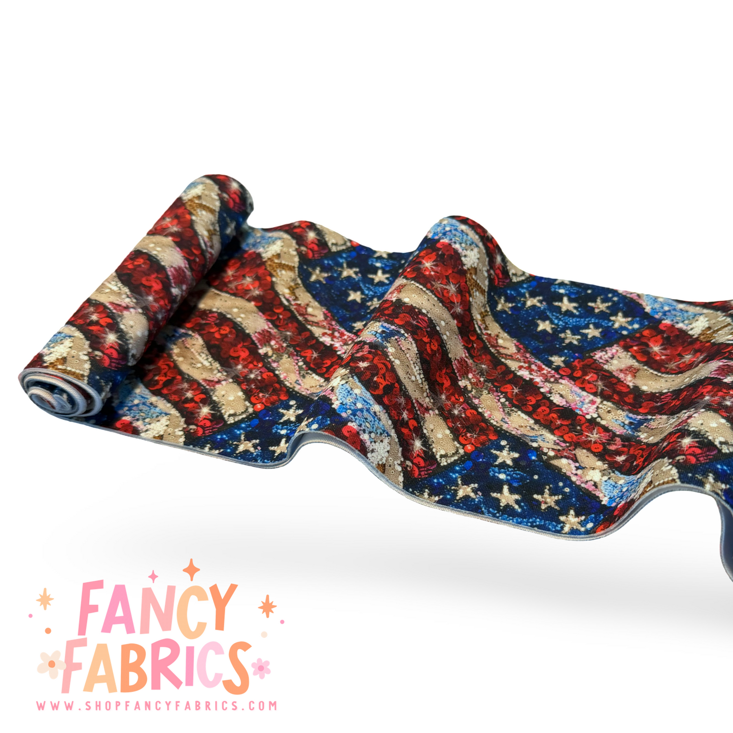 Vintage Flag Sequins | 5"xWOF Strip | Thin Scuba | Ready To Ship