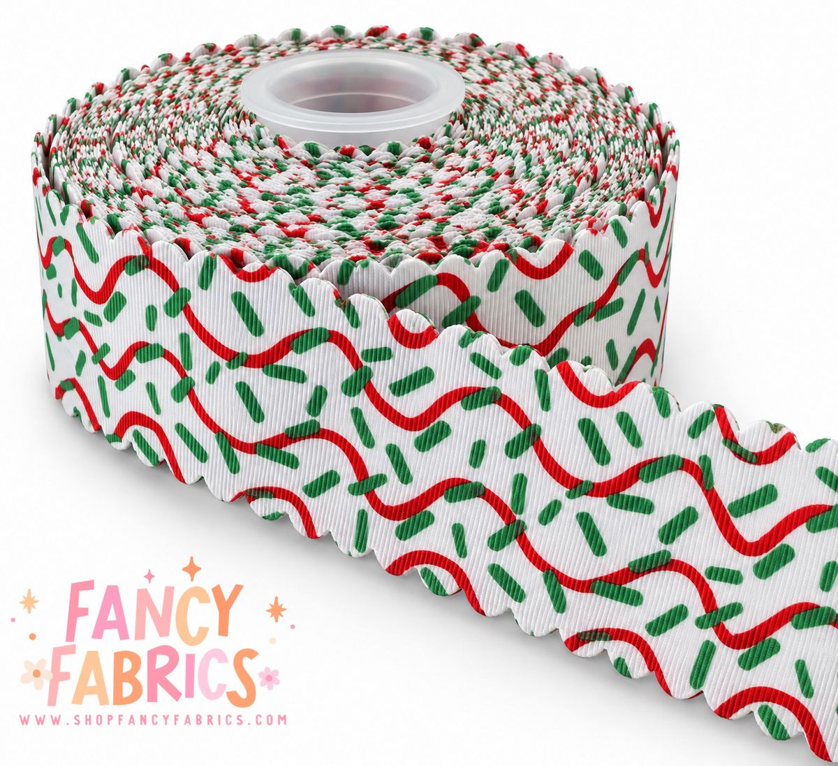 Christmas Cake Sprinkles | 2" Single Sided | Scalloped Grosgrain Ribbon | Ready To Ship