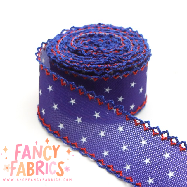 Blue Stars | 1.5" Double Hook Ribbon | Ready To Ship