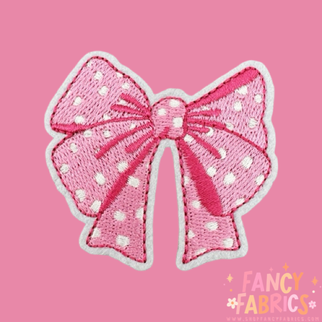 Pink Polka Dot Bow | Iron On Patch