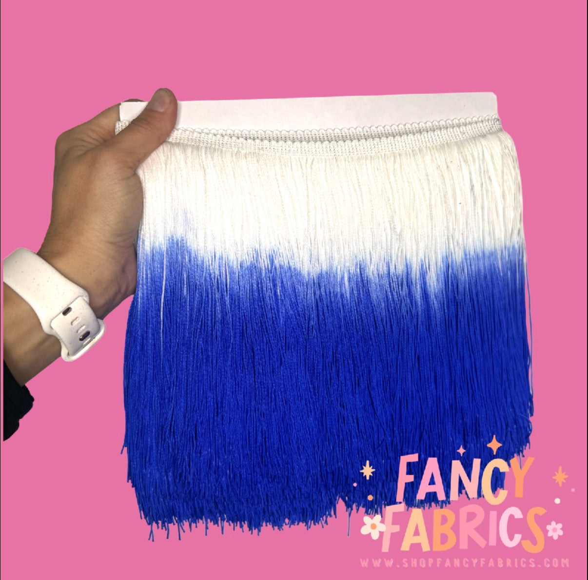 White + Royal Blue | Ombré Fringe | By The Yard