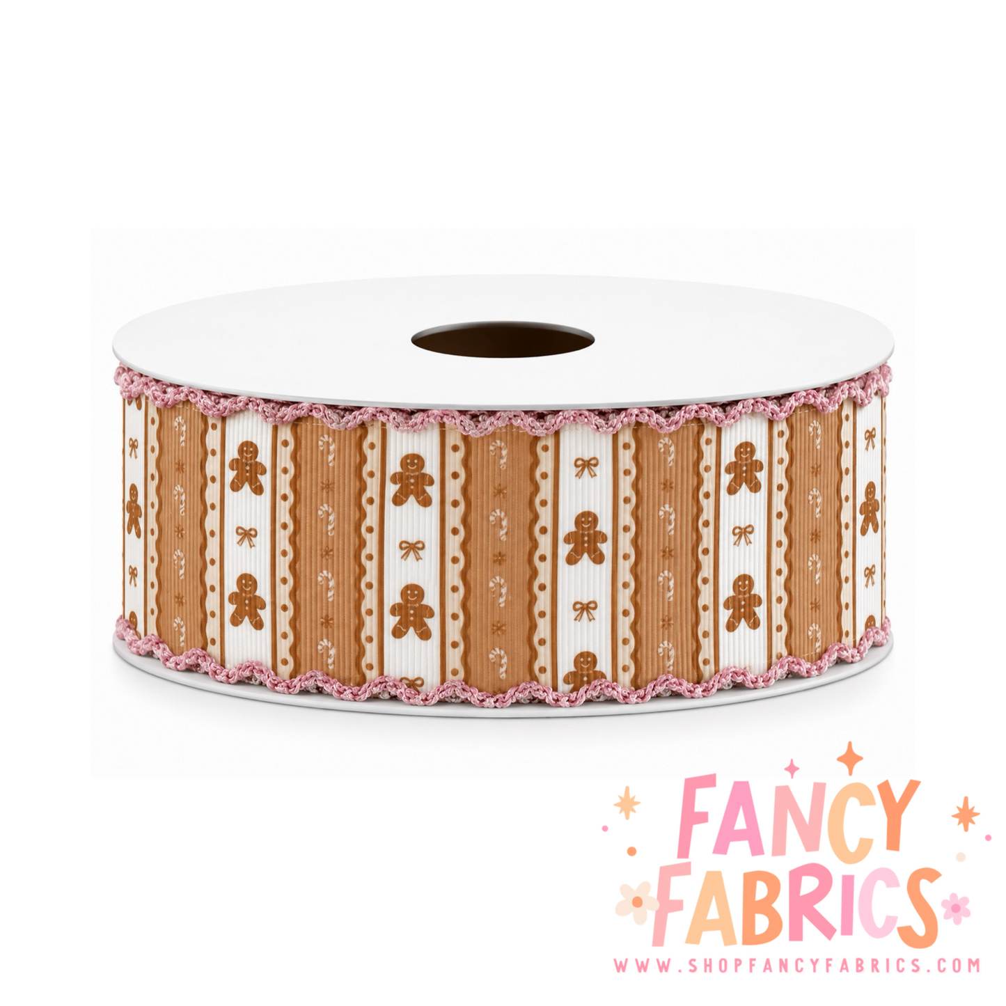 Striped Gingerbread | 2" Single Sided | Moonstitch Printed Ribbon | Ready To Ship