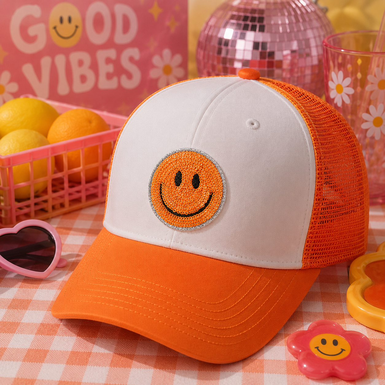 Orange | Sequin Smiley | Iron On Patch