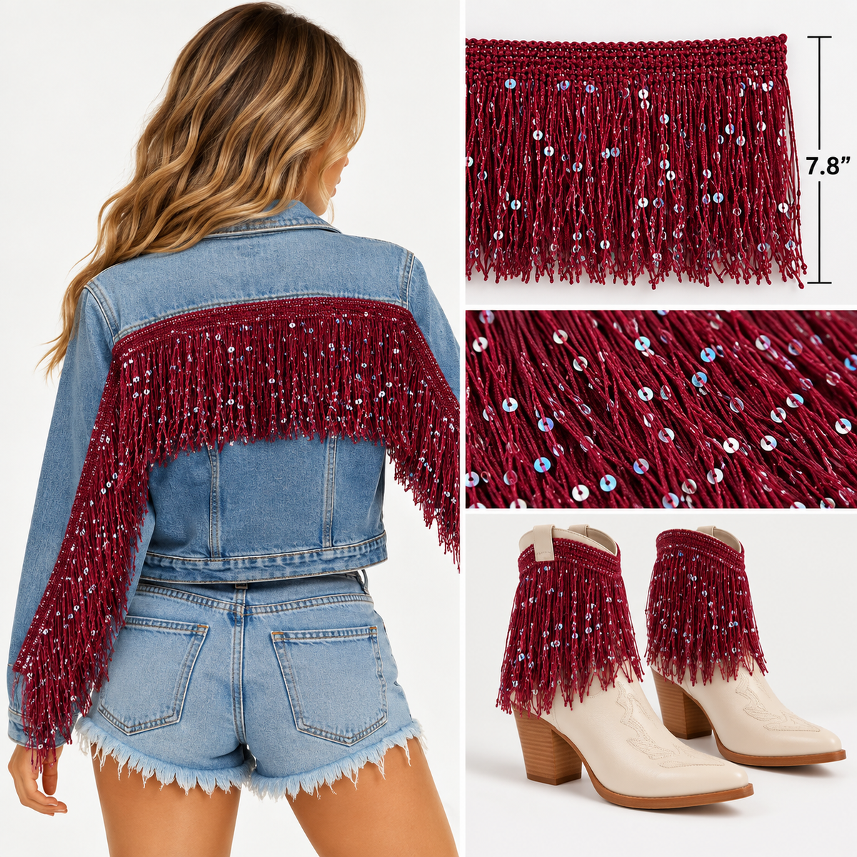 Maroon | Sequin Fringe | By The Yard