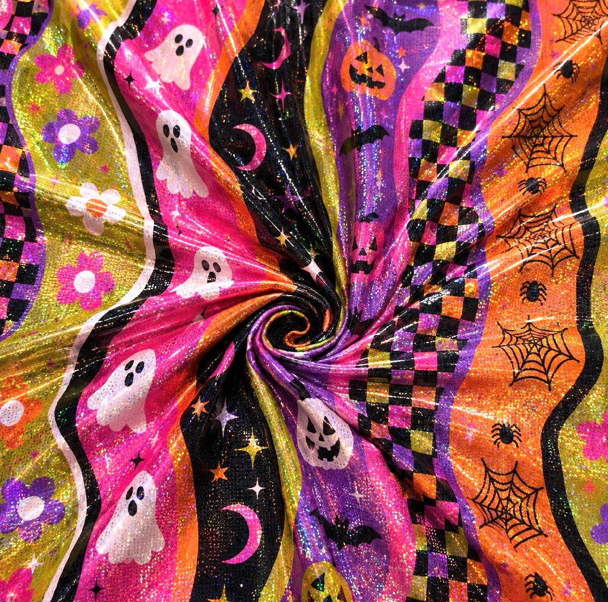 ‼️ PREORDER | Halloween Waves | Printed Holographic | Sold By The Yard ‼️