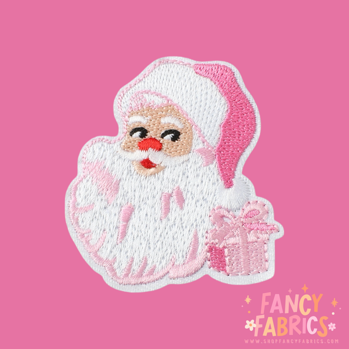 Pink Santa With Gift | Iron On Patch