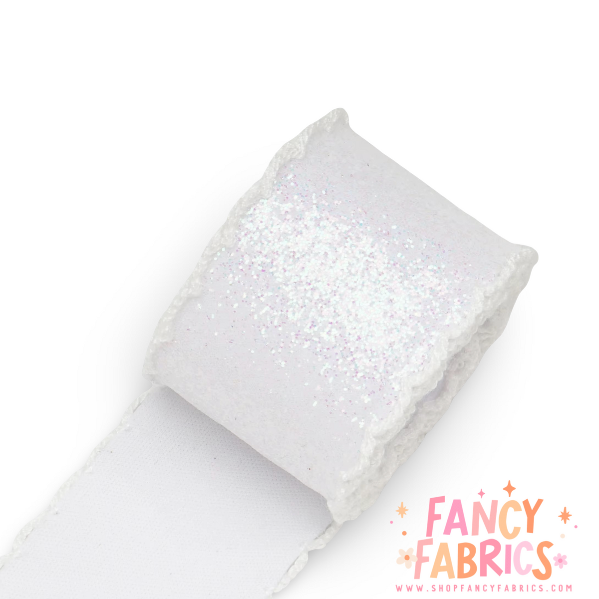 White | 2.25" Single Sided | Glitter Moonstitch Ribbon | Ready To Ship