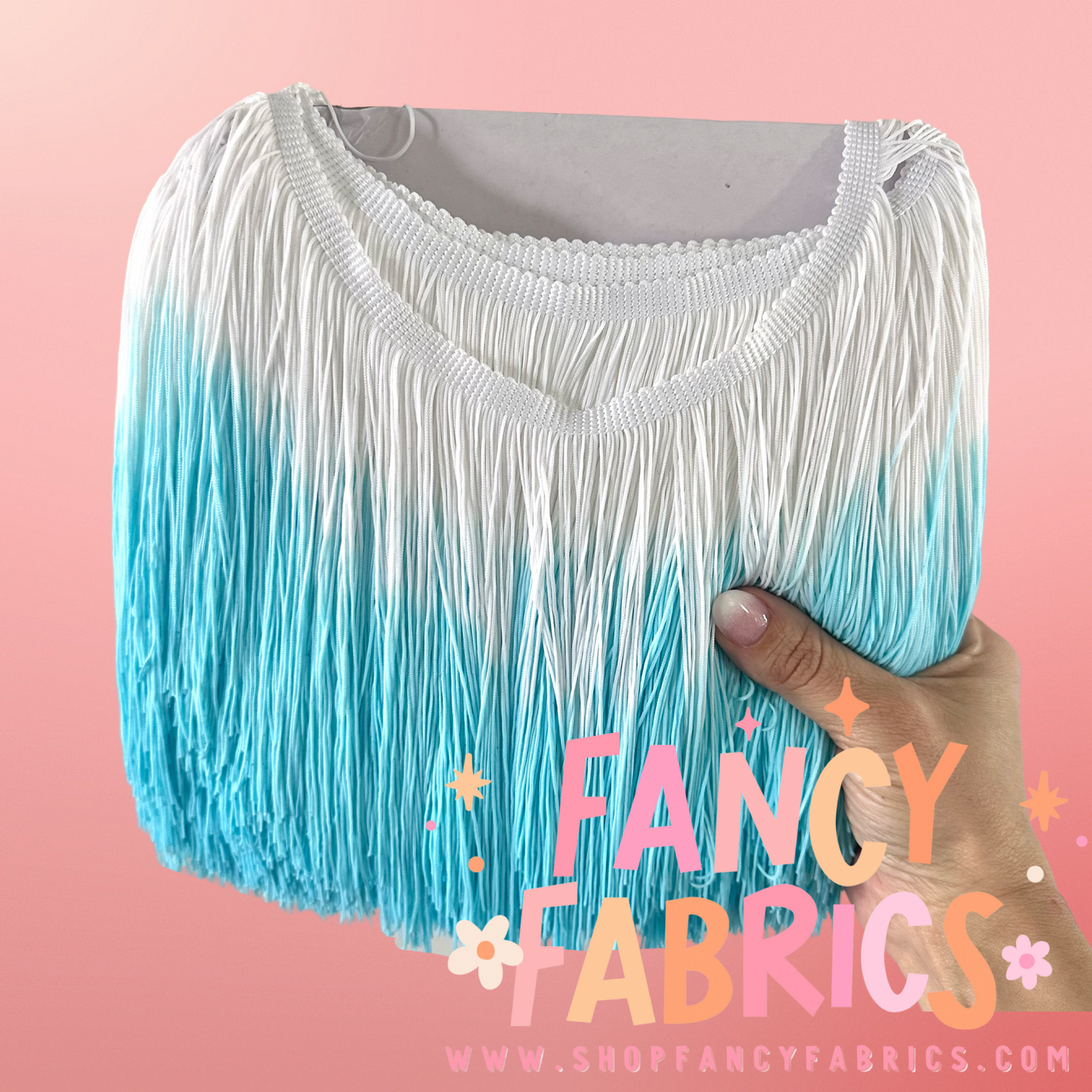 White + Baby Blue | Ombré Fringe | By The Yard