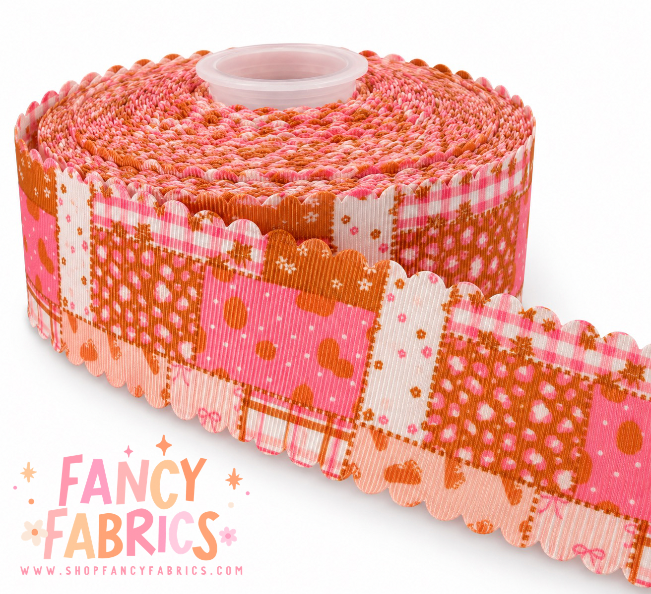 Pumpkin Patchwork | 2" Single Sided | Scalloped Grosgrain Ribbon | Ready To Ship