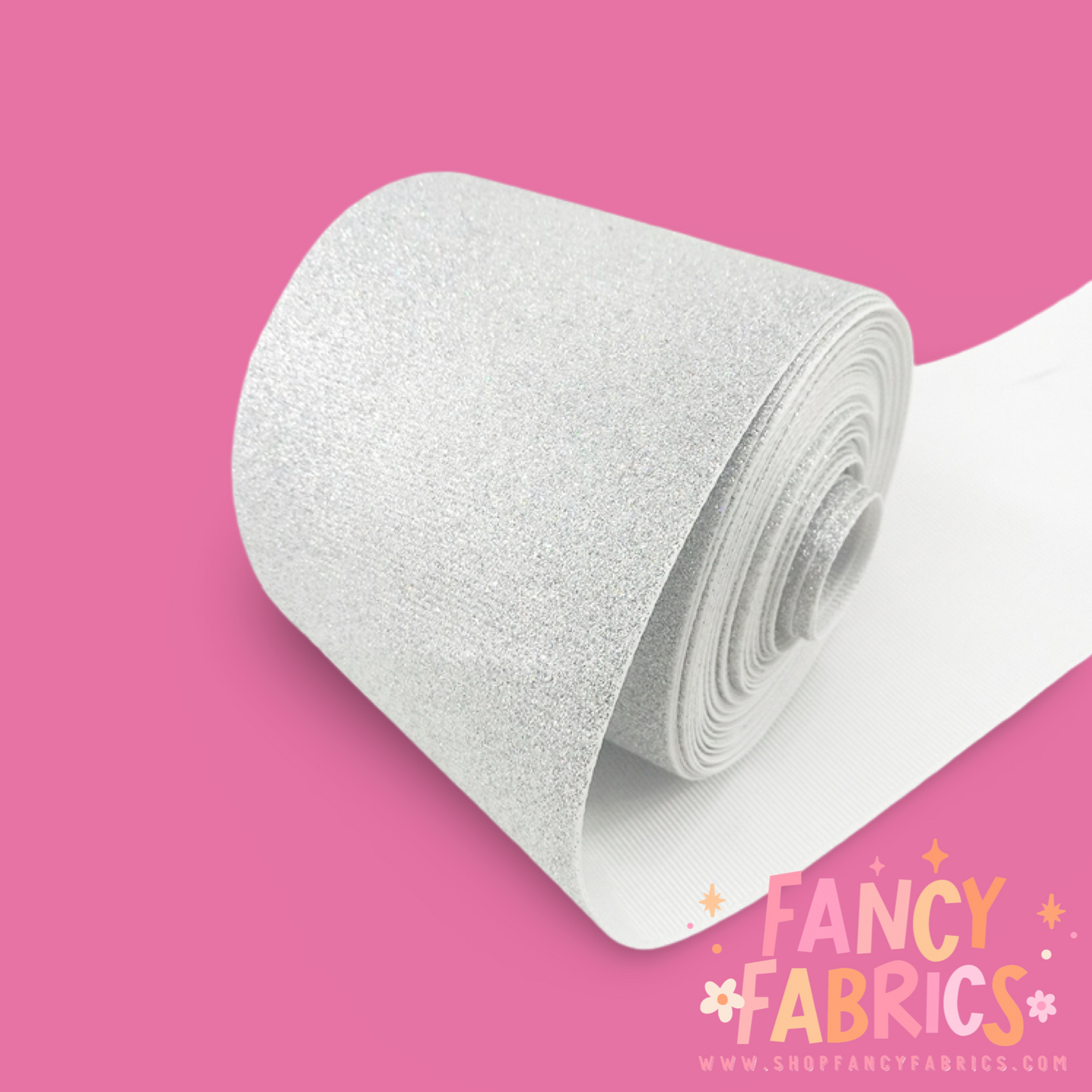 Silver + White | 3" Single Sided | Solid Glitter Ribbon | Ready To Ship