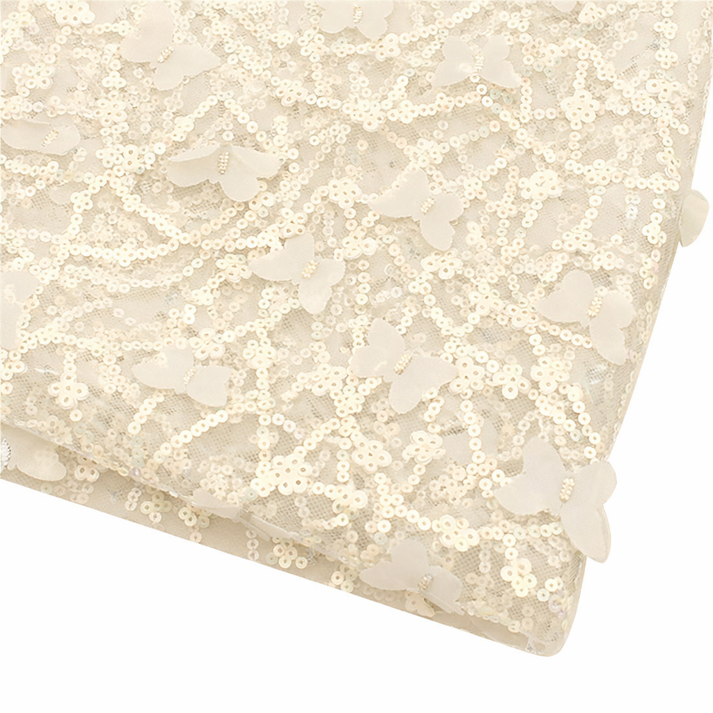 Ivory | 3D Butterfly Sequin Mesh | Ready To Ship