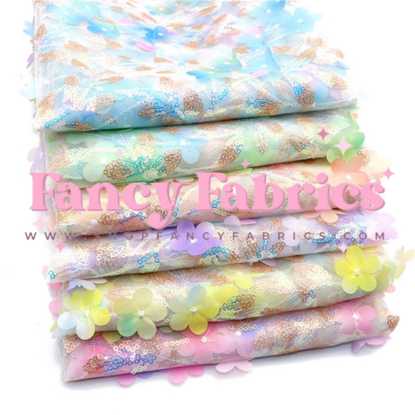 Blue | 3D Floral Sequin Mesh | Ready To Ship