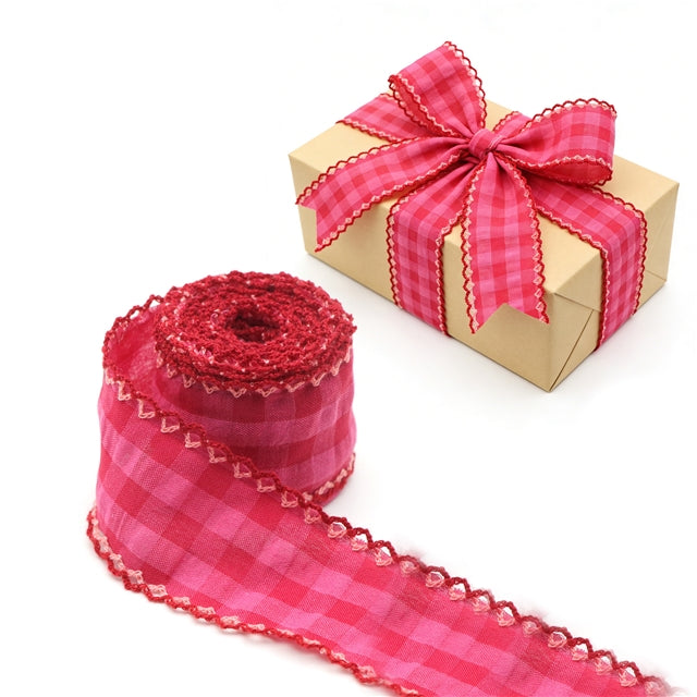 Pink Gingham | 1.5" Double Hook Ribbon | Ready To Ship