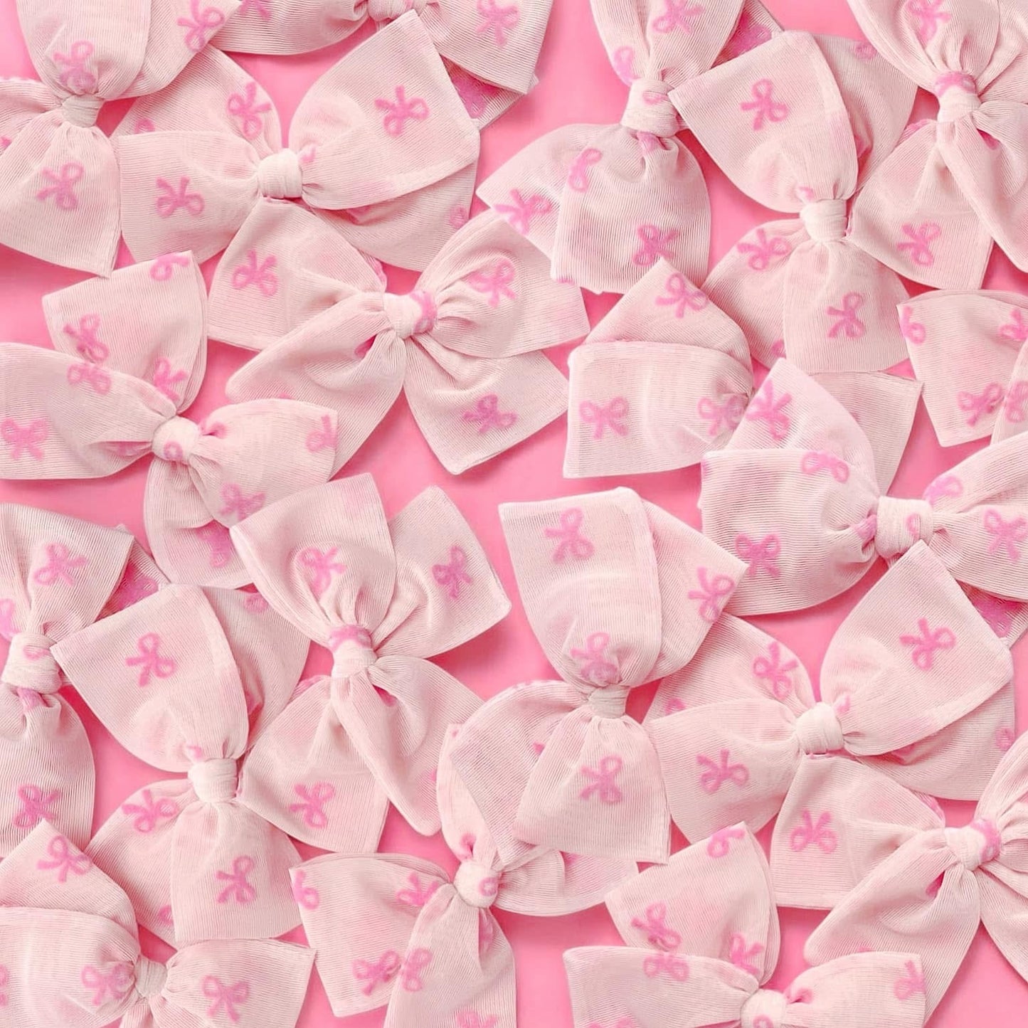 Flocked Bows (Hot Pink) | Stretch Mesh | Ready To Ship