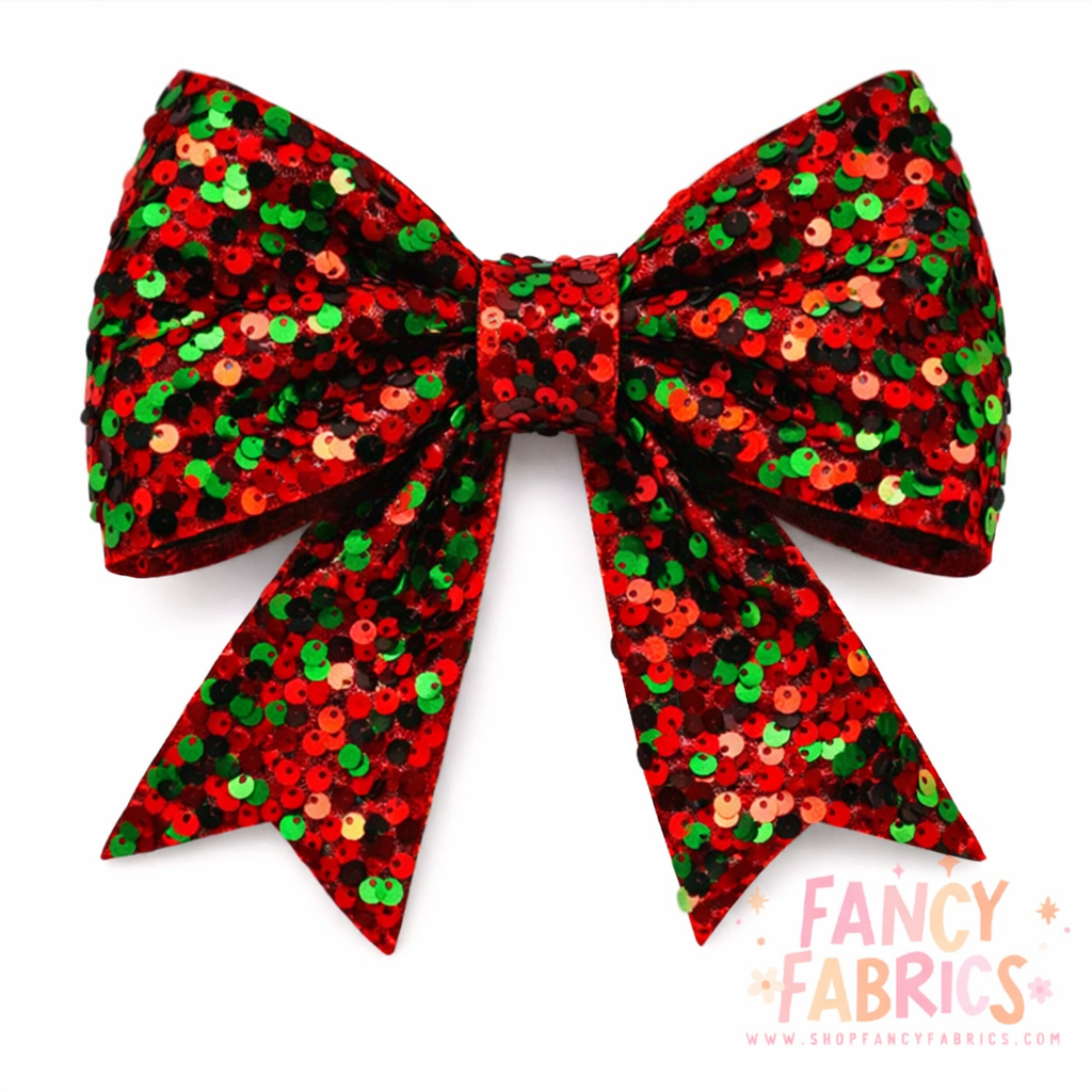Red + Green | Single Sided | Sequin Velvet Ribbon | Ready To Ship