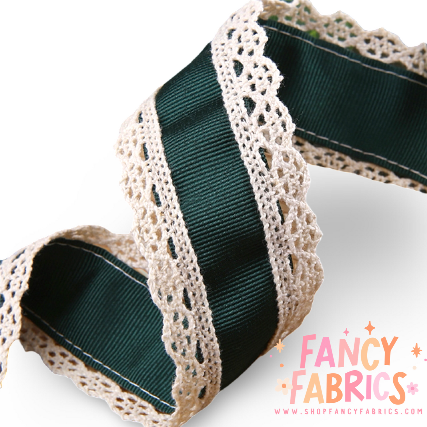 Deep Green | 1.5" Single Sided | Lace Grosgrain Ribbon | Ready To Ship
