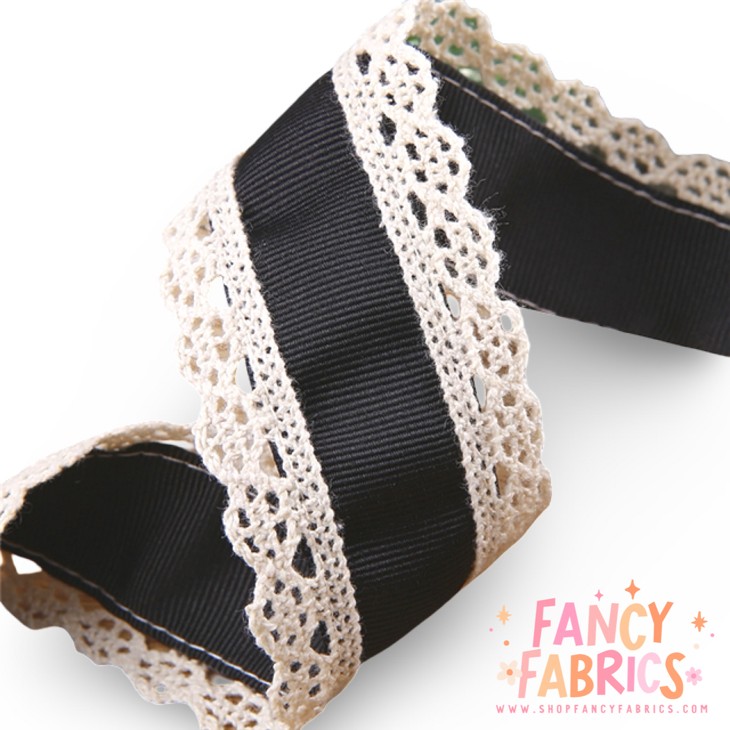 Black | 1.5" Single Sided | Lace Grosgrain Ribbon | Ready To Ship