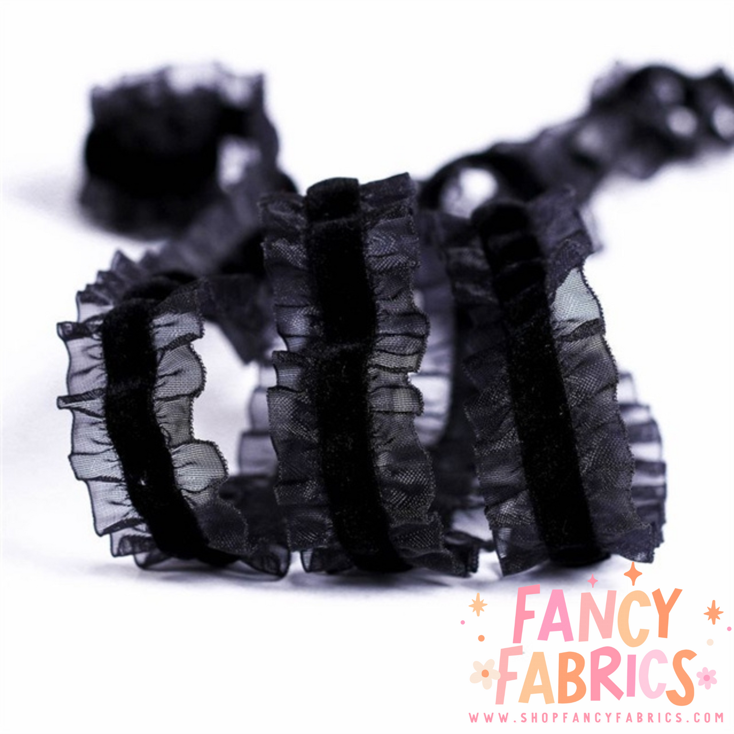 Black | Velvet Ruffle Trim