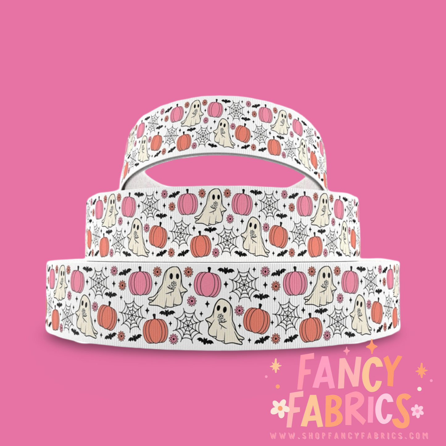 Ghost Webs & Pumpkins | 3" Single Sided | Printed Ribbon | Ready To Ship