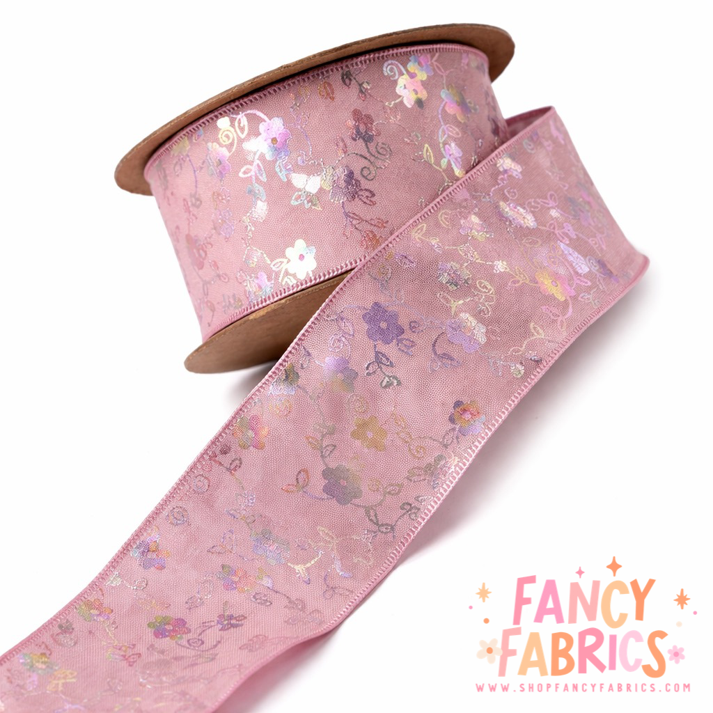 Mauve | 1.5" | Holo Flowers Ribbon | Ready To Ship
