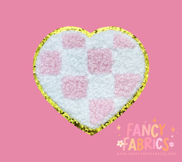 Checker Heart (Pink + White) | Iron On Patch