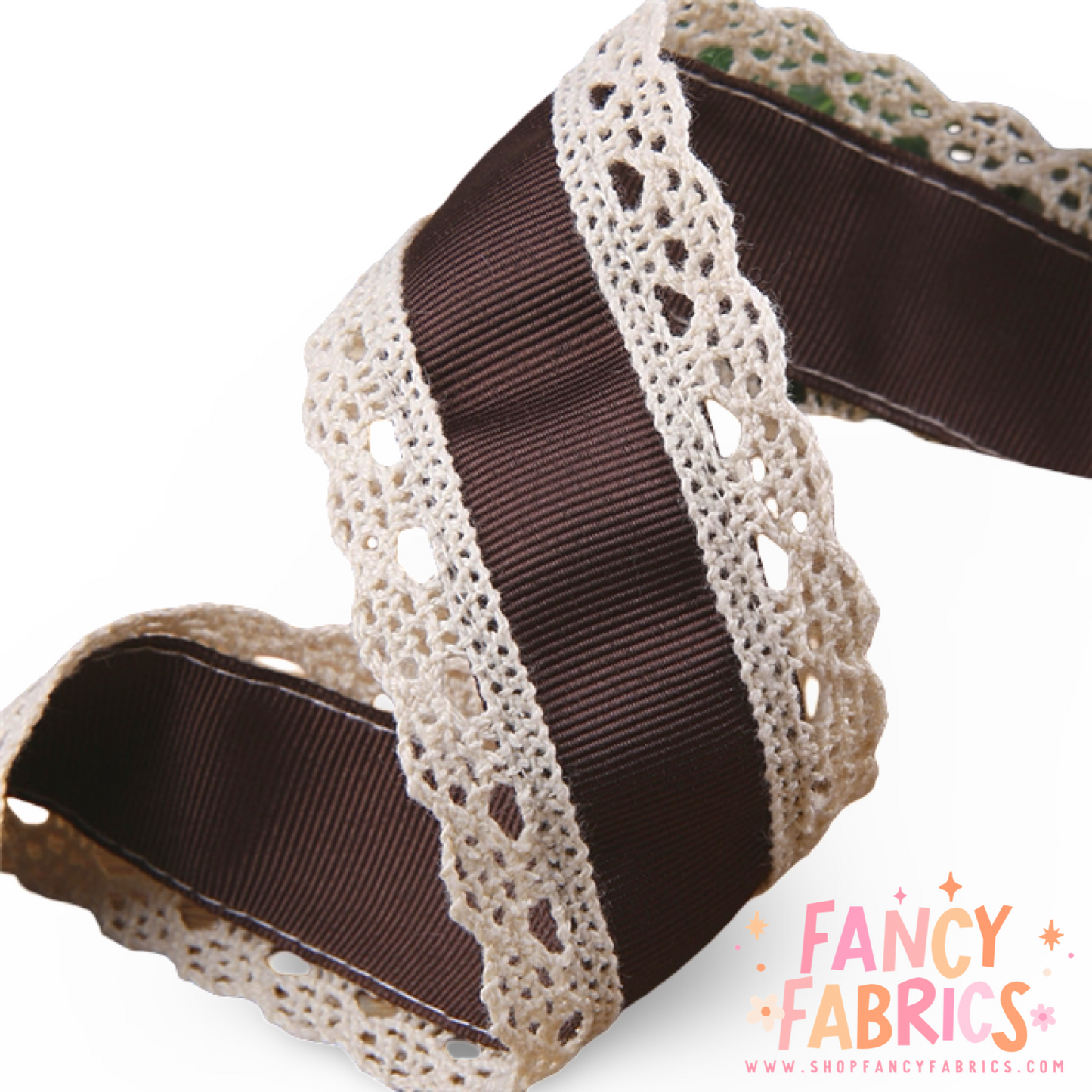 Brown | 1.5" Single Sided | Lace Grosgrain Ribbon | Ready To Ship