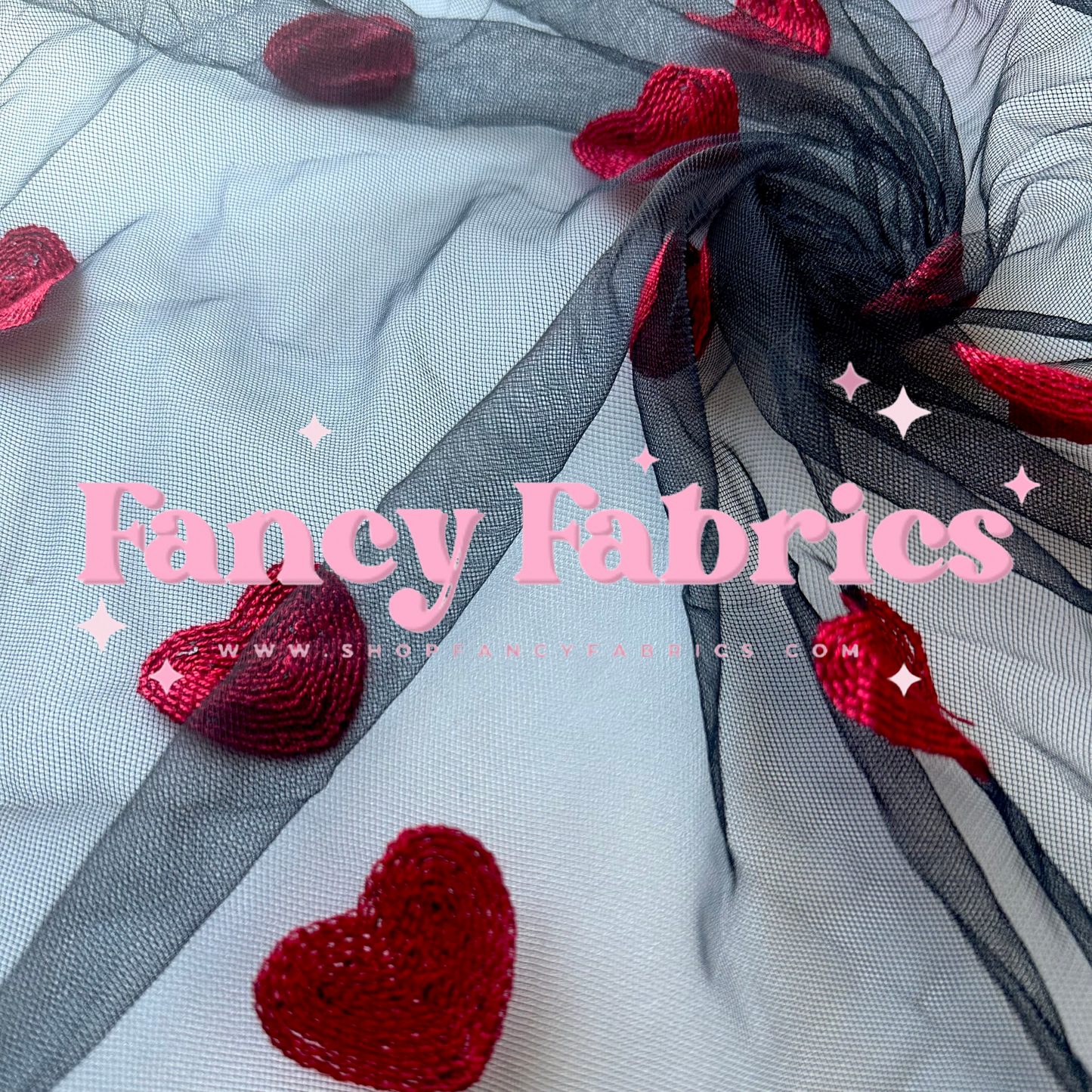 Embroidered Hearts (Black) | Mesh | Ready To Ship