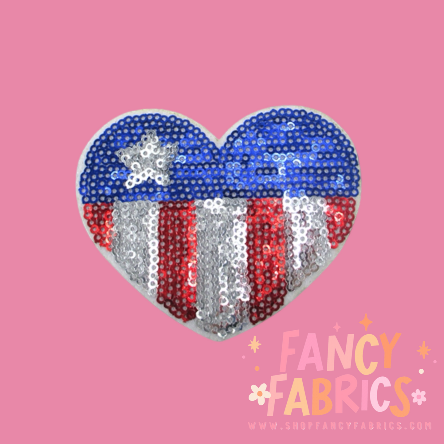 Patriotic Sequin Heart | Iron On Patch | Ready To Ship