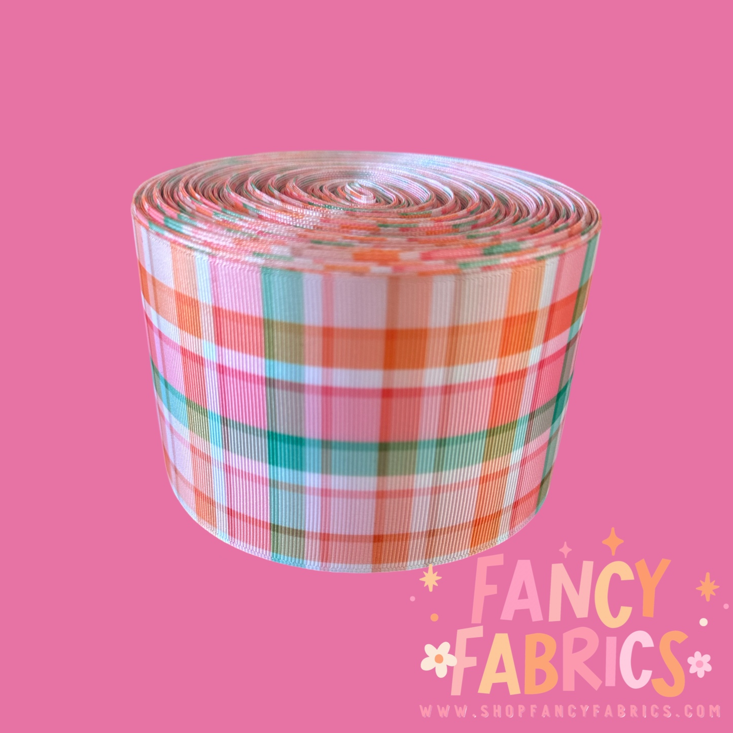 Peachy Plaid 3" single sided ribbon
