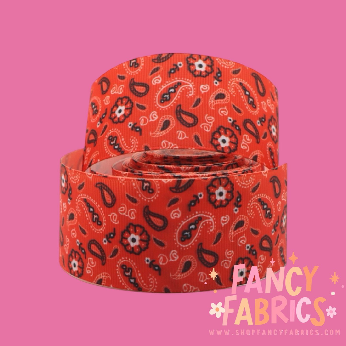 Red Paisley 3" single sided ribbon