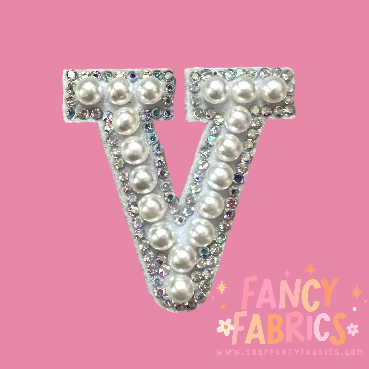 V (Pearls + Rhinstones) | Iron On Patch
