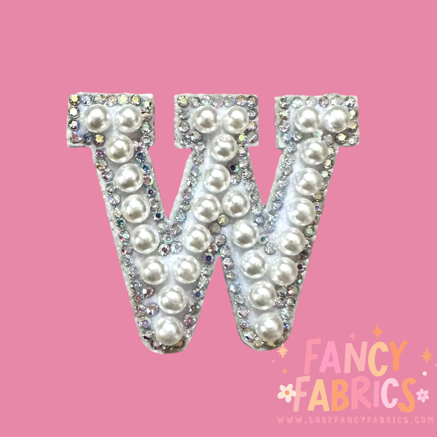 W (Pearls + Rhinstones) | Iron On Patch