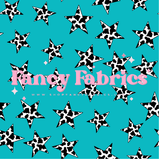 Cow Print Stars (Blue) | PREORDER | By The Yard