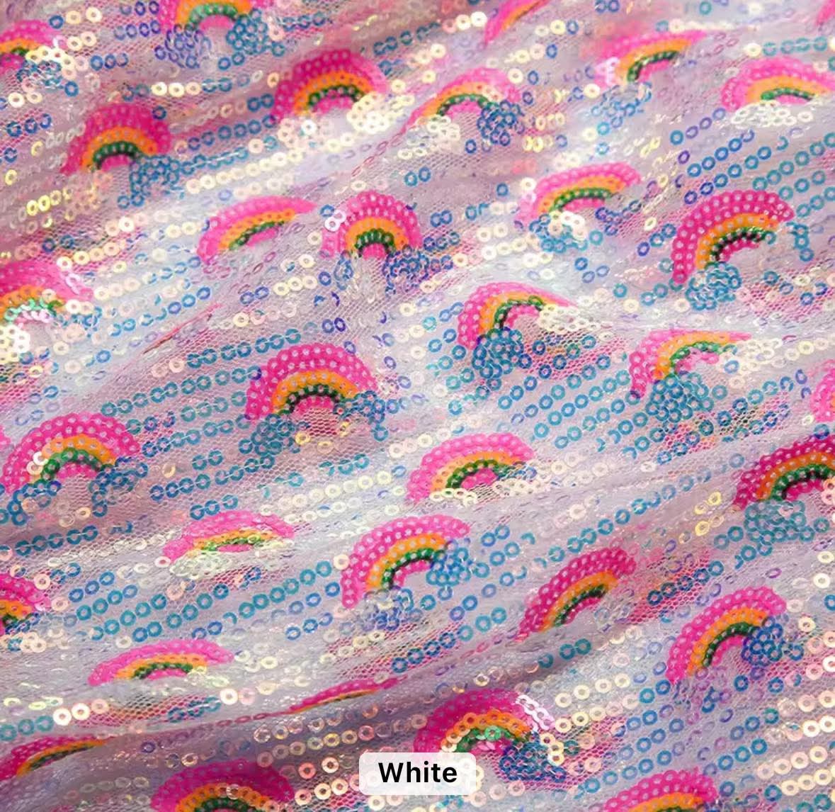 White | Rainbow Sequin Mesh | Ready To Ship