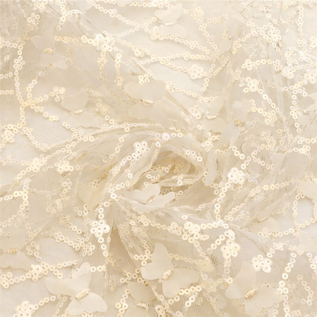 Ivory | 3D Butterfly Sequin Mesh | Ready To Ship