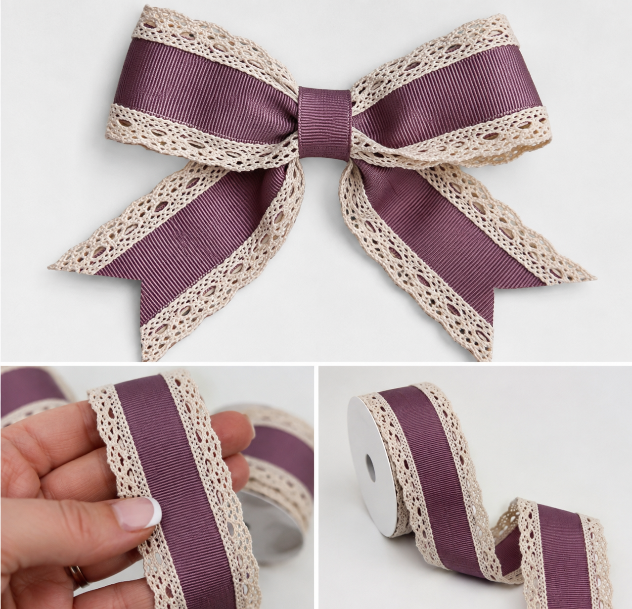 Bright Mauve | 1.5" Single Sided | Lace Grosgrain Ribbon | Ready To Ship
