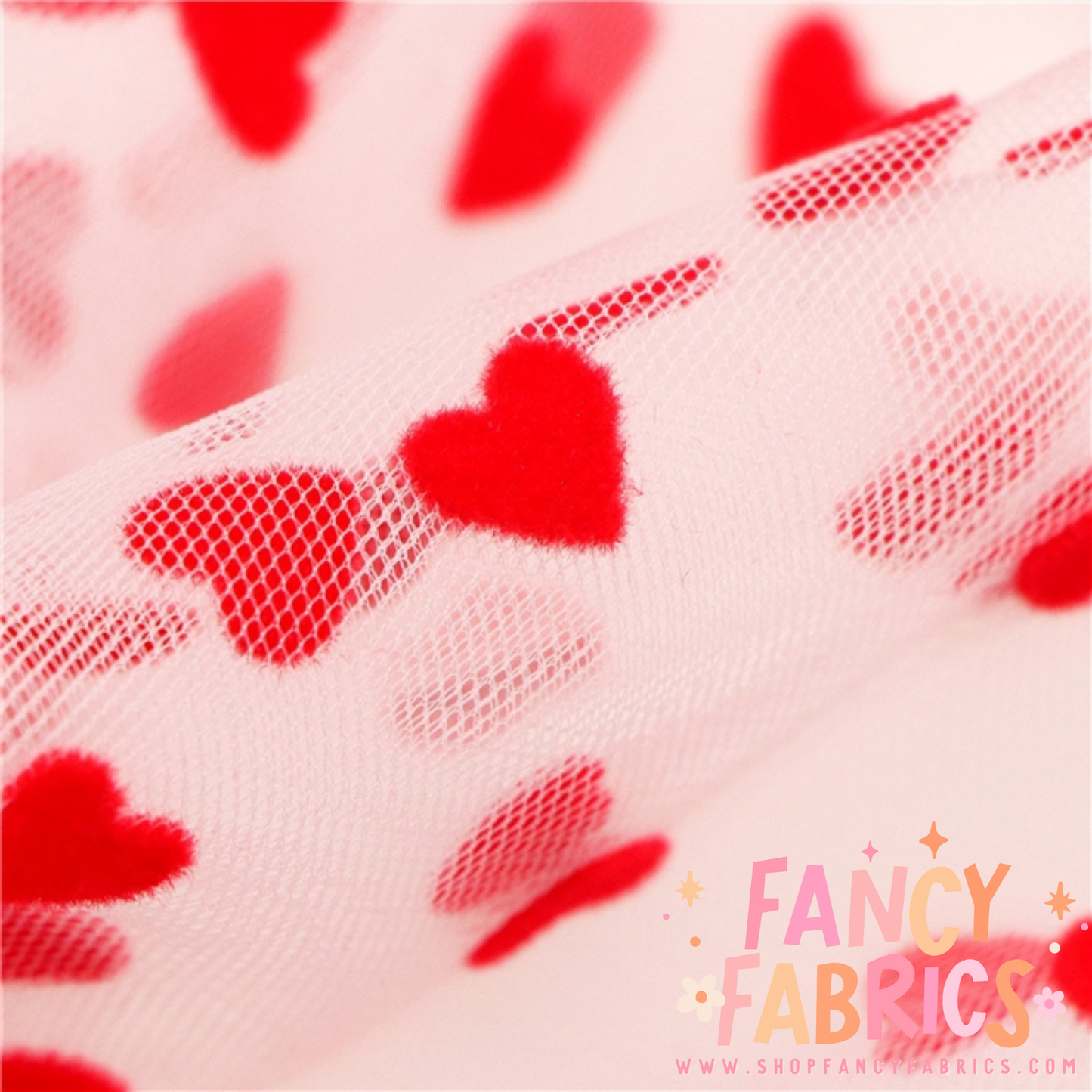 White | Flocked Hearts | Mesh | Ready To Ship