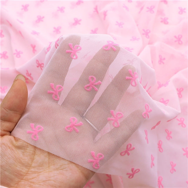 Flocked Bows (Hot Pink) | Stretch Mesh | Ready To Ship