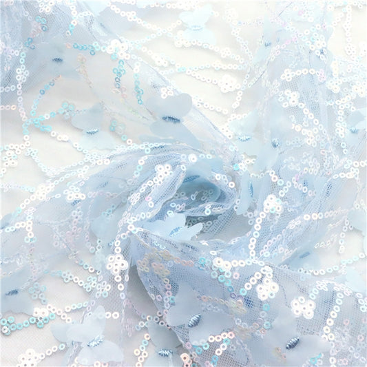 Blue | 3D Butterfly Sequin Mesh | Ready To Ship
