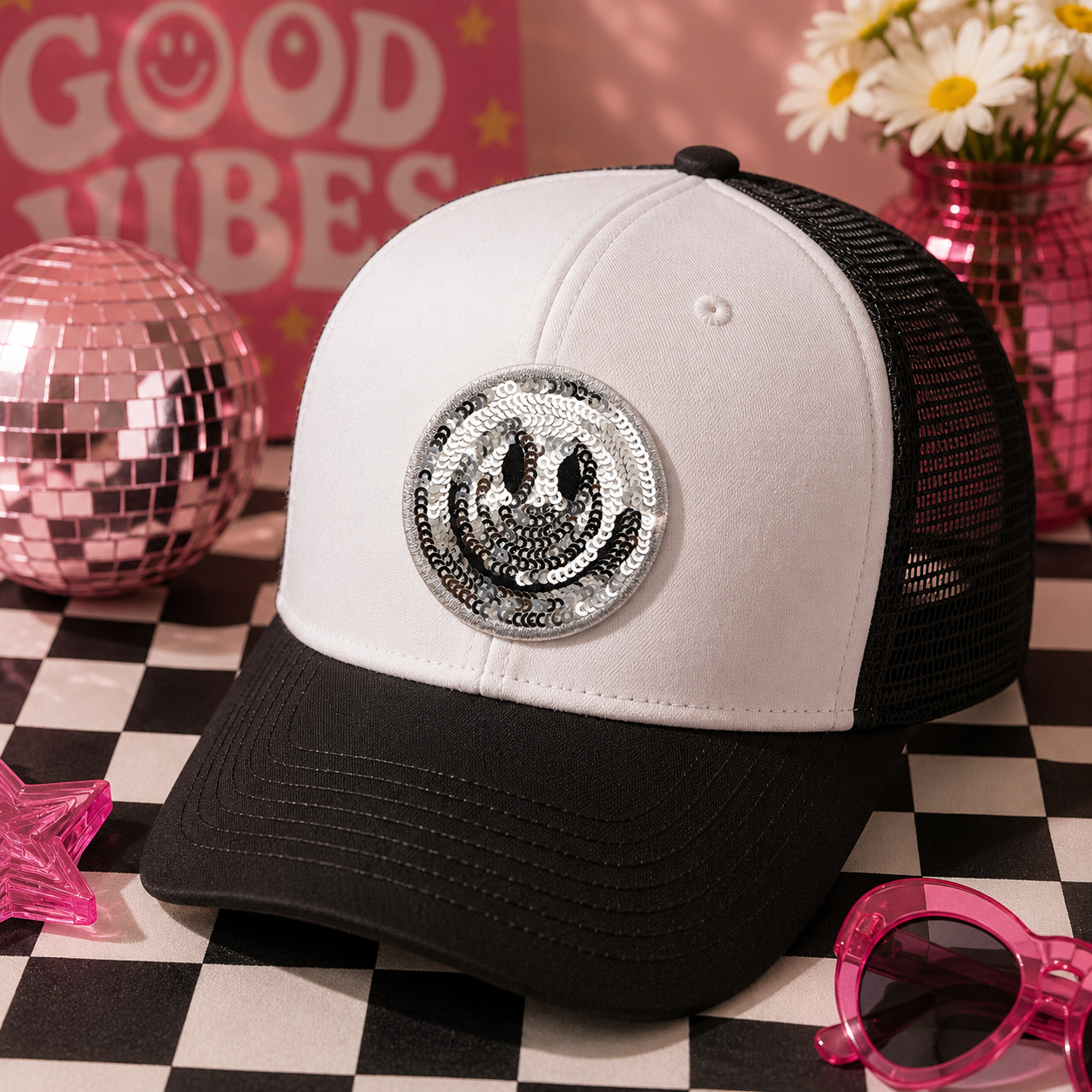 Silver | Sequin Smiley | Iron On Patch
