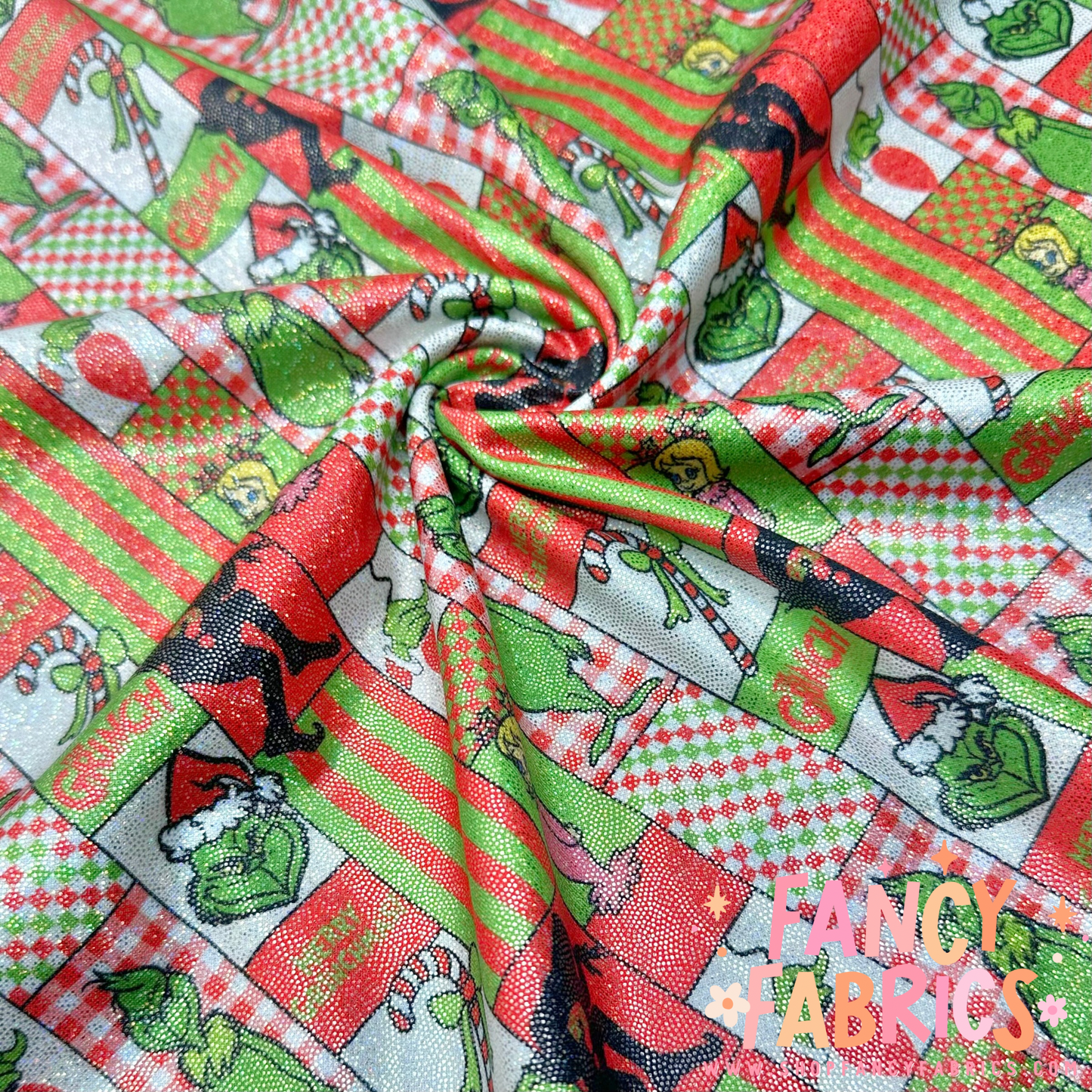 Red Grinchy Patchwork | 4x4 Scaling | Printed Holographic | Ready To Ship