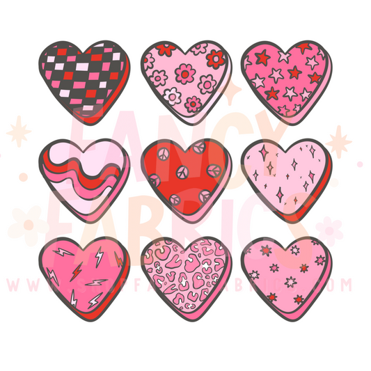 Pattern Hearts | Adult Size | DTF Transfer | Ready To Ship