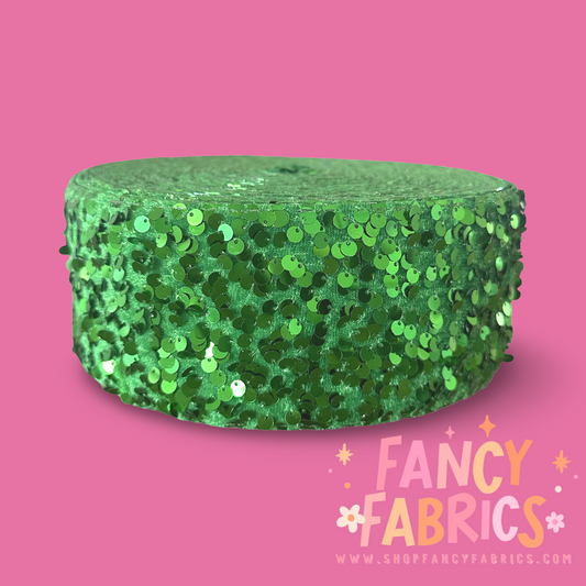Green | 3" Single Sided | Sequin Velvet Ribbon | Ready To Ship