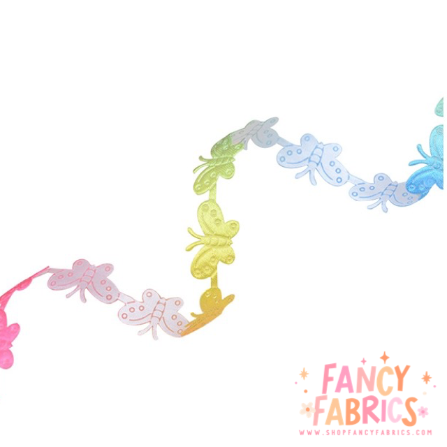 Rainbow | Butterfly Embossed Ribbon | Sold By The Yard