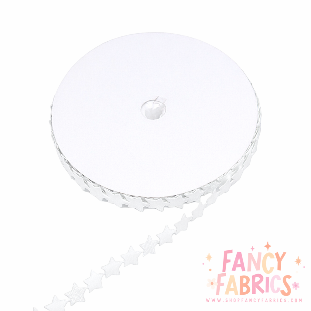 White | Star Embossed Ribbon | Sold By The Yard