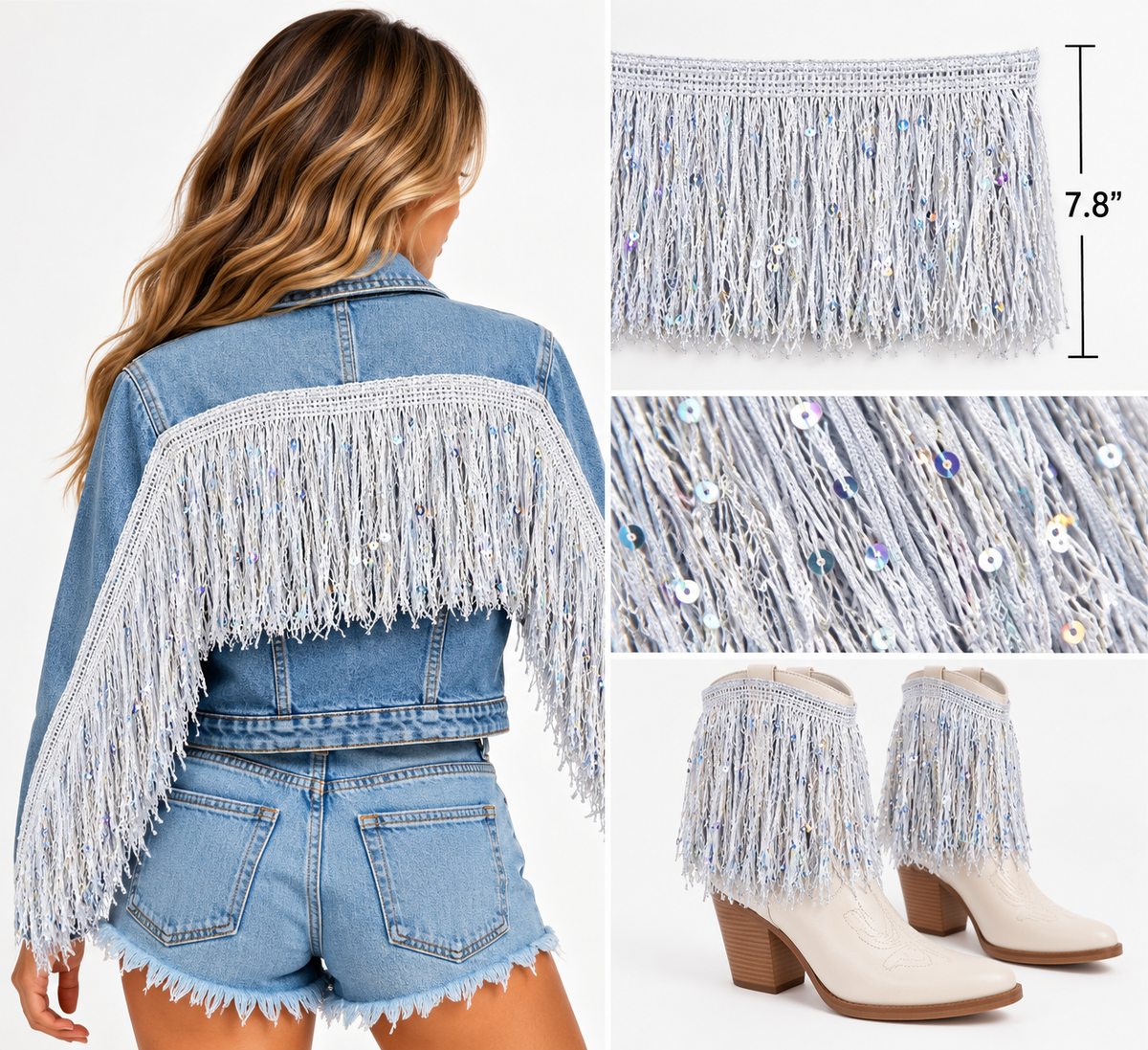 White | Sequin Fringe | By The Yard